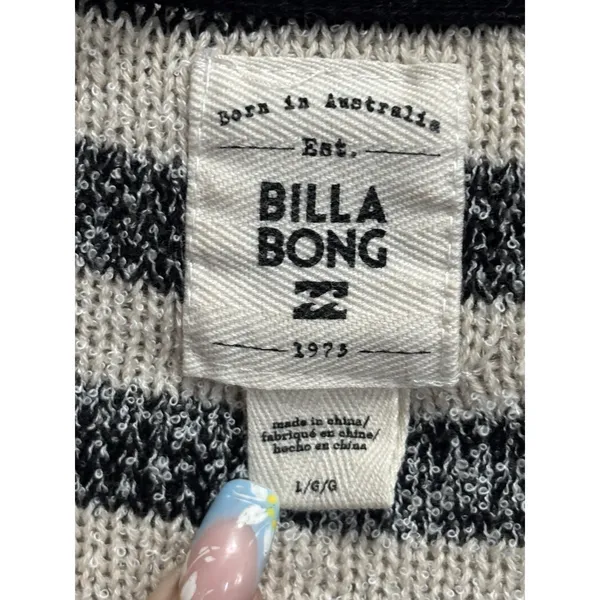 Billabong Striped Tie‎ Up Sweater Long Bell Sleeve Size L Black/Cream Knit Soft - Image 2