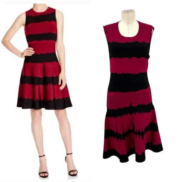 Karen Millen‎ Dress Bodycon Fit & Flare Sleeveless Tie Dye Red Black Size Small - Image 2