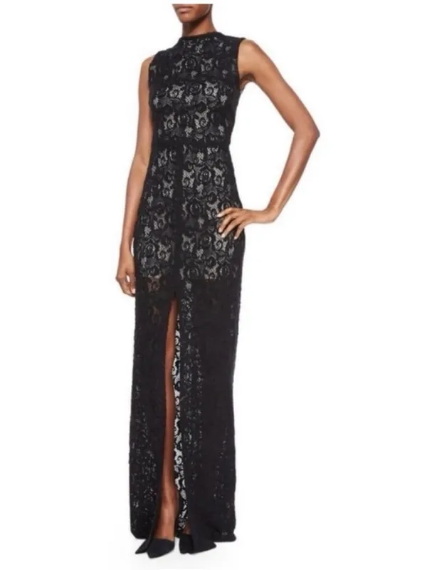 Alice + Olivia Gisela High Neck Long Lace Sleeveless Black Maxi Dress 2‎ - Image 2