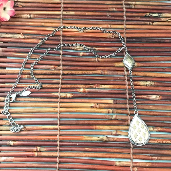 Chico's Reversible Drop Pendant Silver & Gold Tone Necklace - Image 9