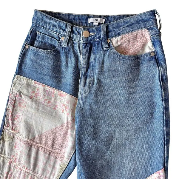Women’s Nordstrom BP quilt high rise patchwork straight leg jeans size 25 - Image 3