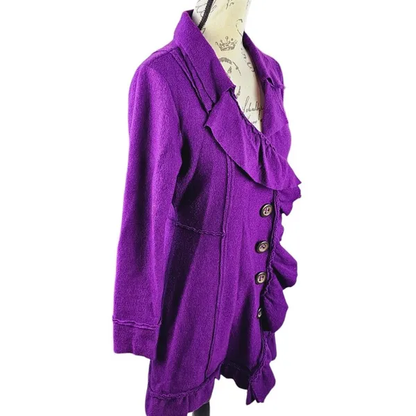 Nic + Zoe -753‎ Women's Magenta Buttoned Ruffled Dress Coat Size Small - Image 3