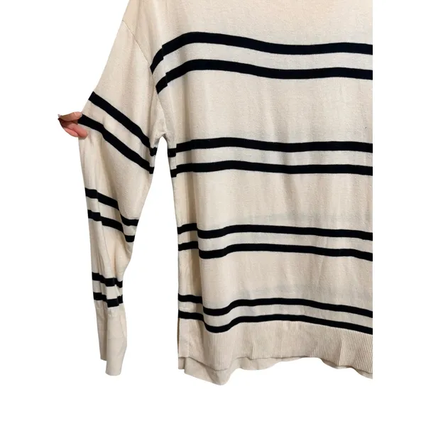Banana Republic forever sweater Nautical Striped Knit Crew Neck Beige Black M - Image 3
