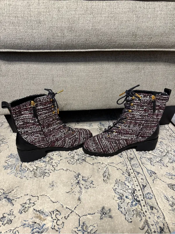 Tory Burch Combat Lug Sole Tweed Leather Boots - Image 3