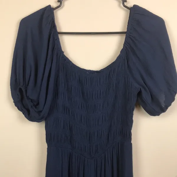 NWT Blue Rain Women’s Smocked Bodice Puff Sleeve Navy Blue Dress - Image 4