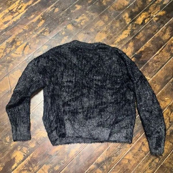 Frnch eyelash sparkly fuzzy cozy shimmer black crop sweater - Image 4