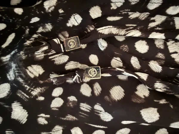 Michael Michael Kors Black & White Abstract Dot Tie-Neck Long Sleeve Blouse Size L - Image 8