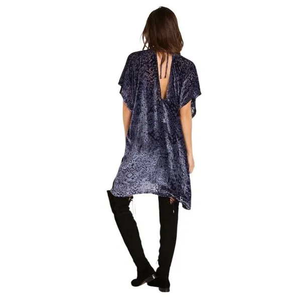 Free People DRESS Room of Shadows Velvet Burnout Shift Dress Womens XS Blue - Image 7