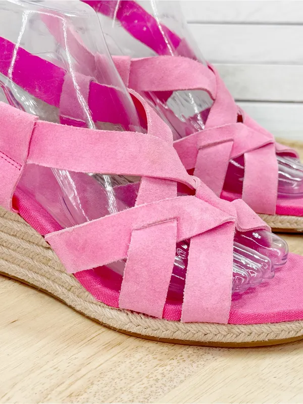 Cole Haan Crystal Espadrille Strappy Faux Suede Wedge Sandal Pink Size 7 - Image 7