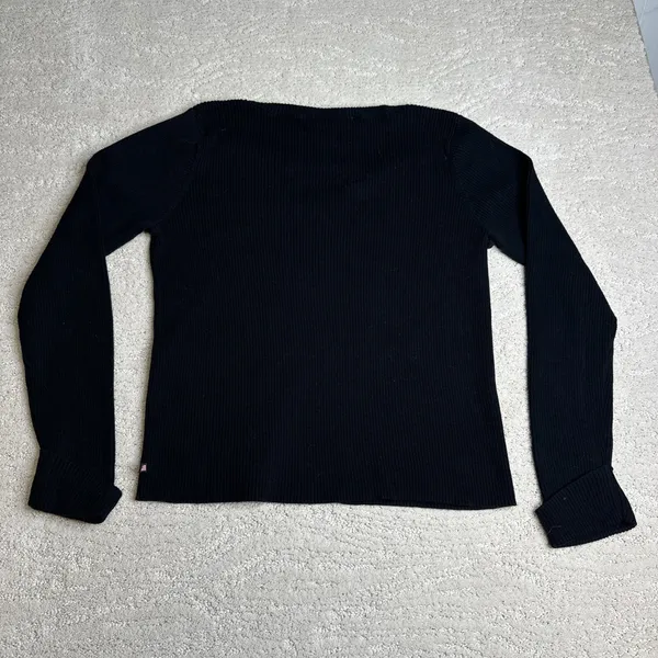 Women's‎ Polo Jeans Ralph Lauren XL Black V Neck Cable Knit Sweater - Image 5