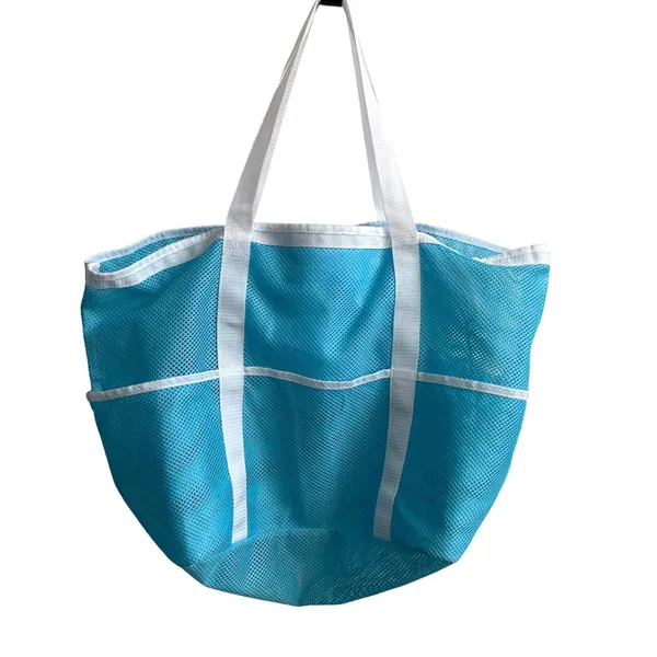 SRISE Mesh Beach Tote Bag Unisex Large Turquoise Blue Summer Vacation Pockets‎ - Image 3