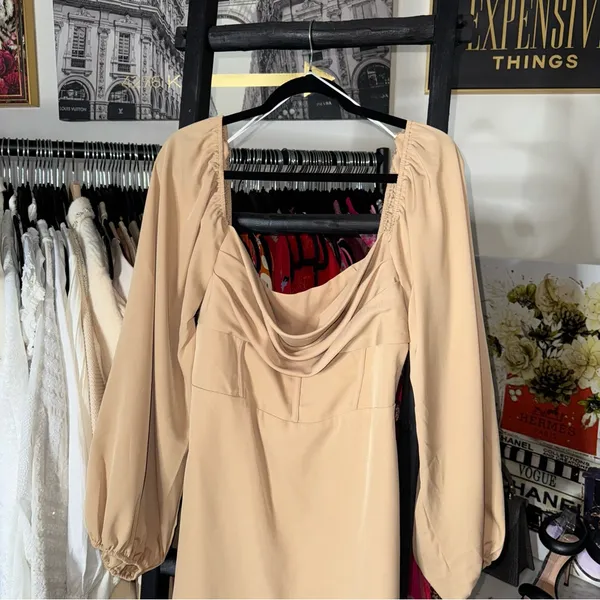 Princess Polly Lillie Beige Corset Mini Dress Long Sleeve Bodycon US 12 EUC - Image 6