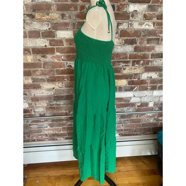 SHEIN Kelly Green Smocked Tie-Strap Midi Dress - Size Small (4) - Image 4