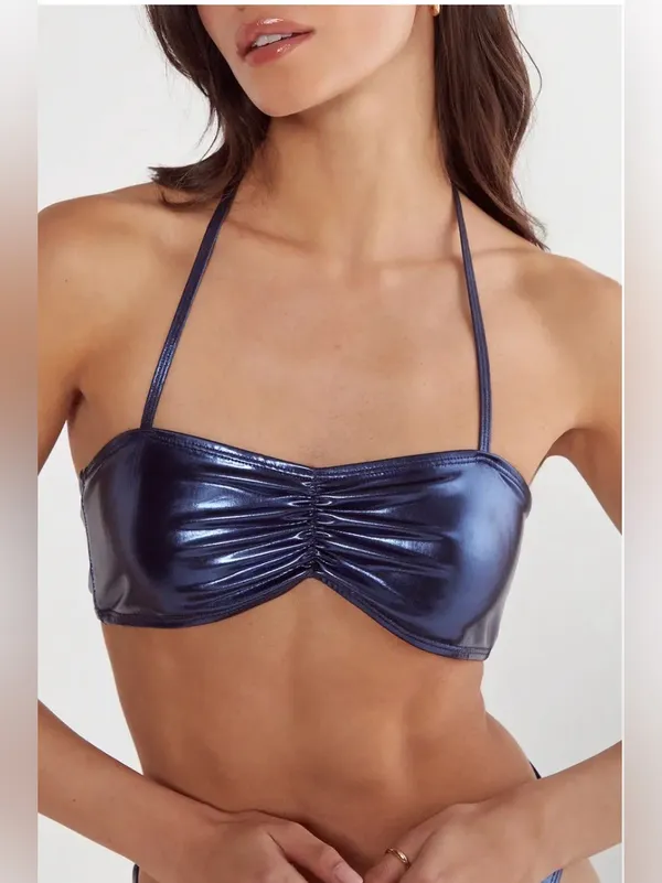 NastyGal Metallic Ruched Halter Neck Bikini Set - Image 4