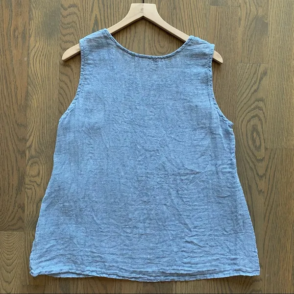 FLAX 100% Linen Scoop Neck Sleeveless Top Pale Blue Size Medium - Image 4