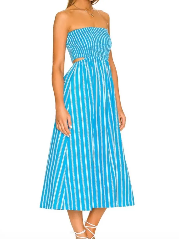 Faithfull The Brand Deva Midi Dress Strapless Blue - Image 2