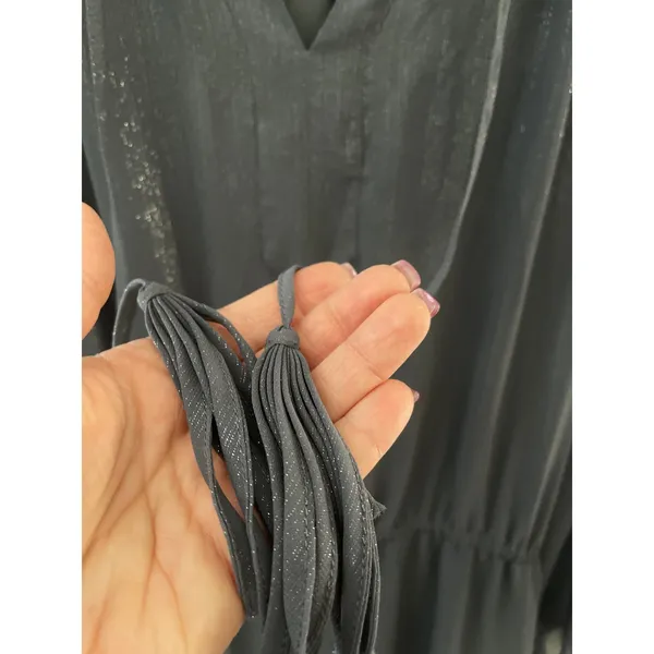 White House Black Market Plus Silver Boho Tassel Blouson Dress Charcoal Size‎ 16 - Image 6