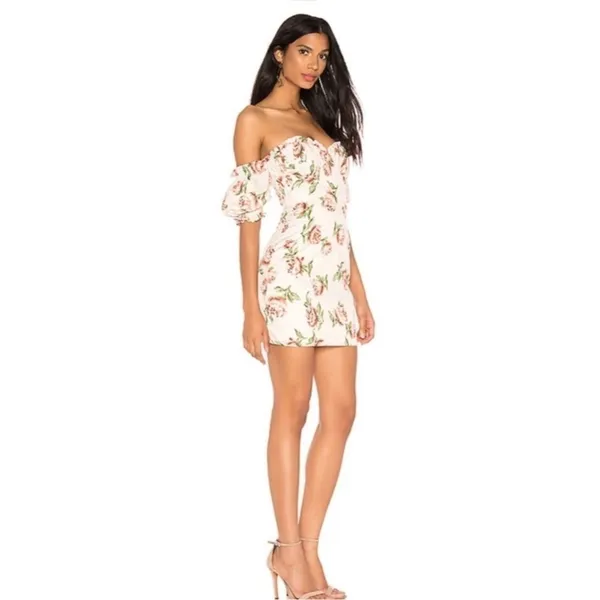 Superdown Revolve Lou Bustier Frill Mini Dress in Nude Floral size Medium $68 - Image 11