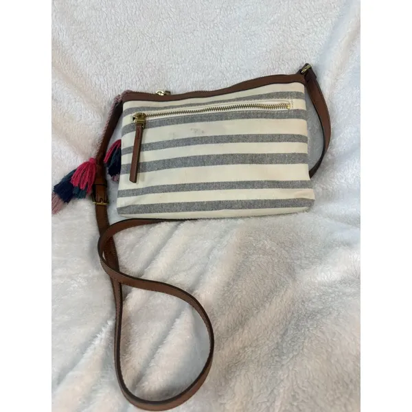 Fossil Purse White/Blue Stripes Crossbody Key - Image 4
