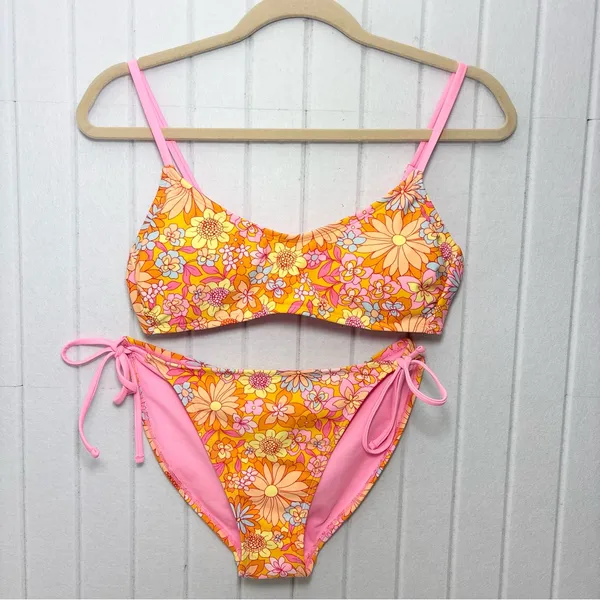 Wild Fable‎ Pink and Orange Floral Bikini Size M - Image 4