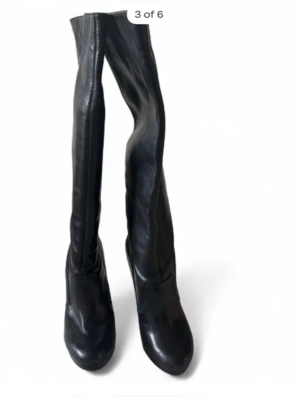 BCBGeneration BG-DISHY" Knee-high Black Leather Stiletto Boots Size 6M - Image 3