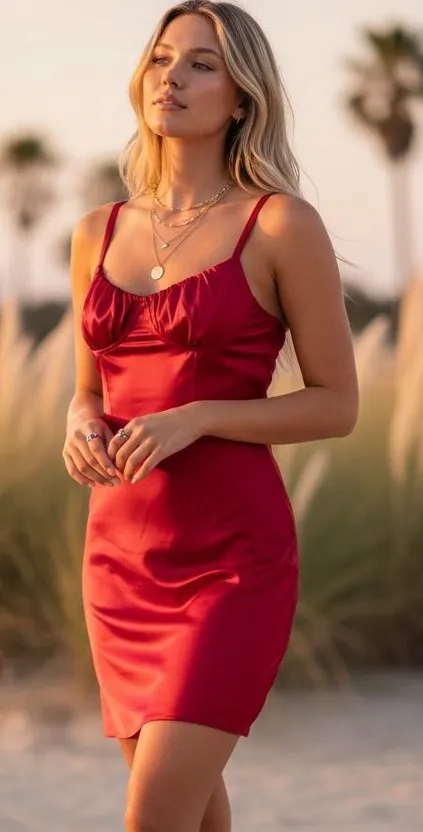 Sky to Moon - NWOT Red Satin Chemise Dress - Size Large - Image 2