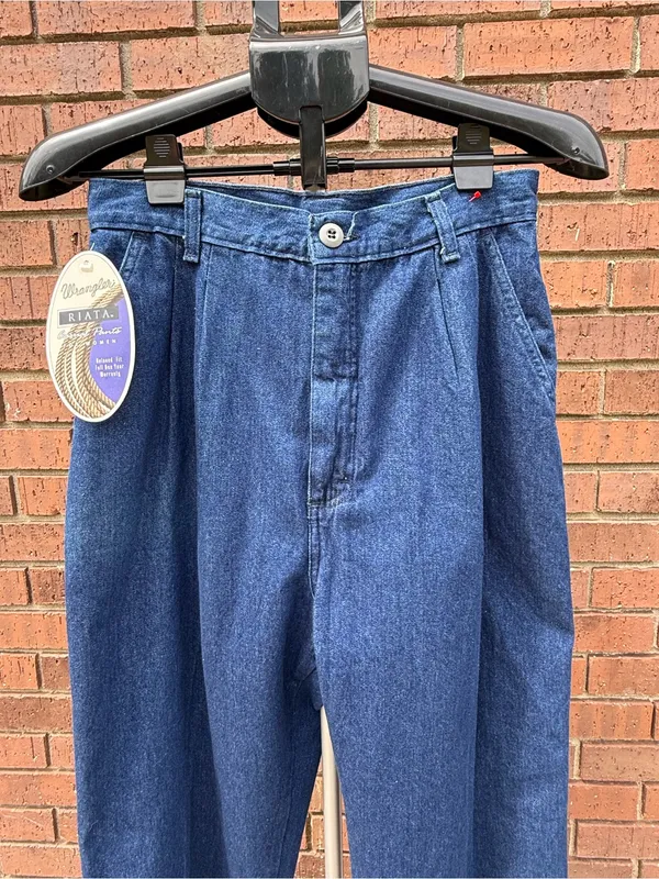VTG Wrangler Riata Dark Denim Pleated Chino Pants Relaxed Casual Jeans Sz 10X32 - Image 3