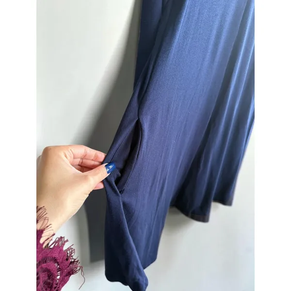 Zenana Premium Navy Blue V-Neck Swing Dress with Pockets 3/4‎ Sleeve Small - Image 3