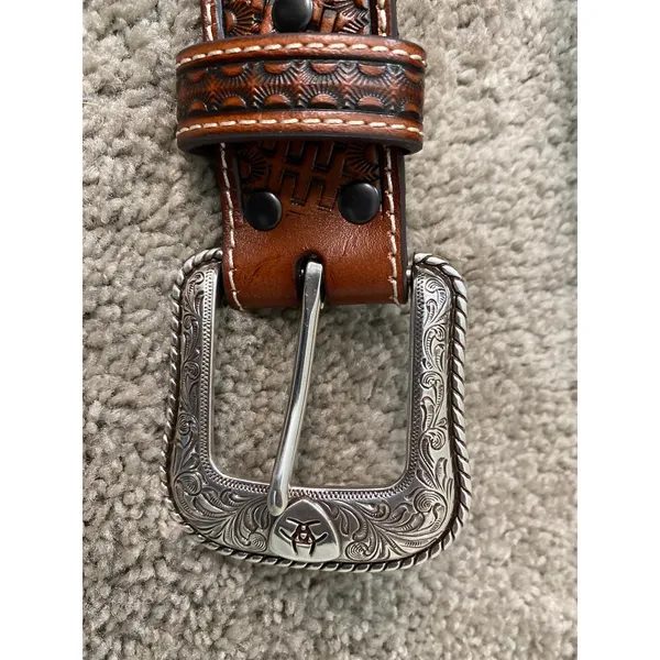 New Ariat Brown Basketweave Leather Western Concho Belt Size 38 - Image 3