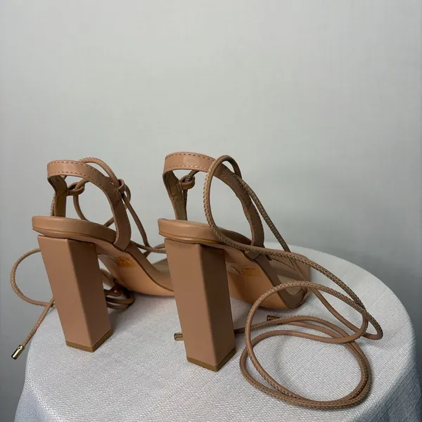 Olivia Jaymes Nude Lace-Up Heels Block Heel Sandals Women’s Size 7 (B90)&✨ - Image 3