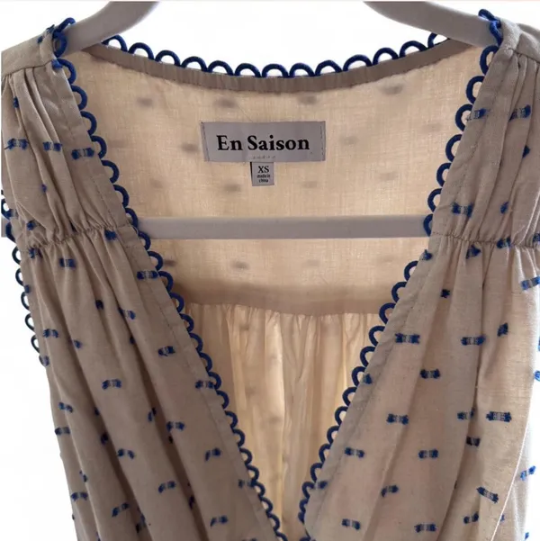 Anthropologie En Saison Cream Ruffle Polka Dot Mini Dress - Image 7