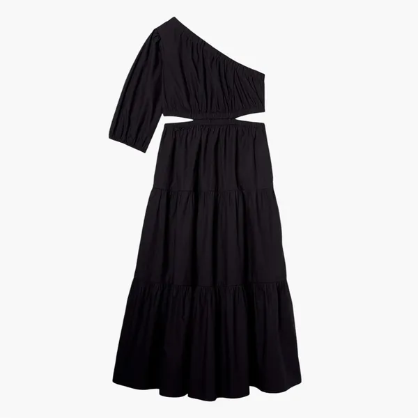 The Drop One Shoulder Cut-Out Tiered Midi Dress Large - Image 6