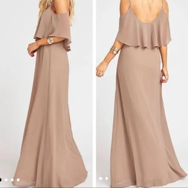 SMYM Caitlin Ruffle Maxi Dress in Dune Chiffon - Image 3