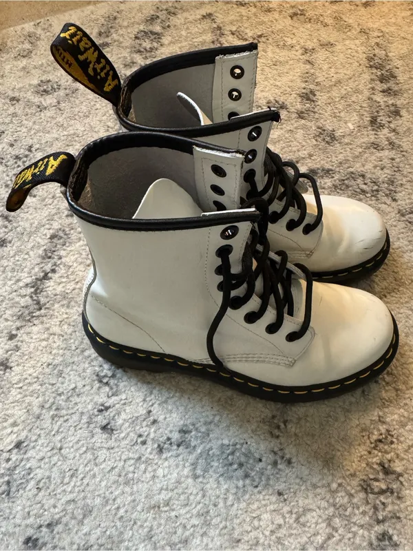 Dr. Martens White Leather 1460W Lace-Up Boots with Black Eyelets - Image 2