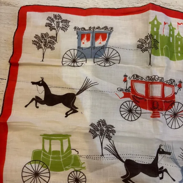 Kimball‎ Pat Prichard Designer Hanky Horses Carriages Castles Original Vintage - Image 7