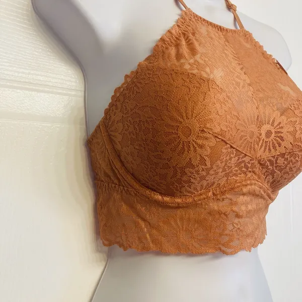 Victoria's Secret PINK Lace Bralette Women Small Orange Push Up‎ High Neck Boho - Image 2