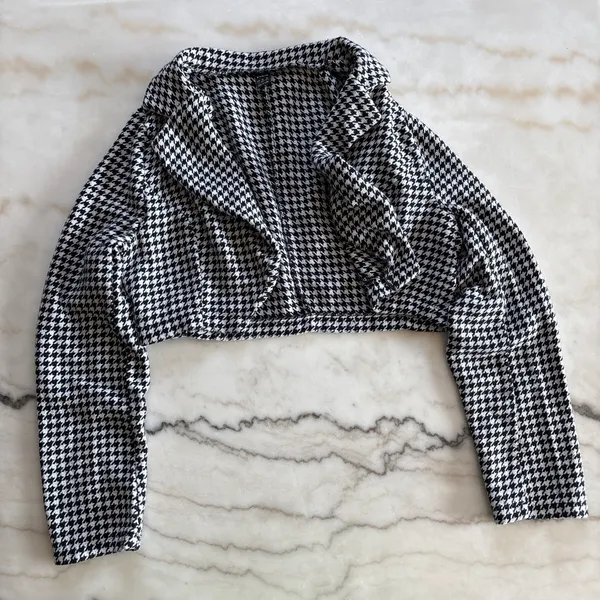SHEIN Black White Houndstooth Skirt & Blazer Set Cropped Blazer Size: Large - Image 5