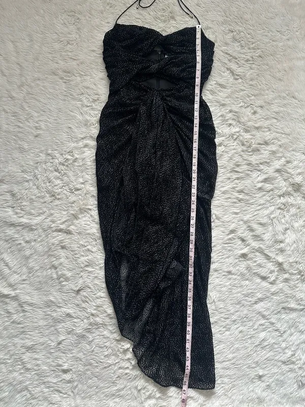 Significant Other Dress Halter Midi Cut Outs Ruffle Velvet Polka Dot Black Sz 4 - Image 10