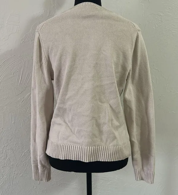 Adrienne Vittadini Cream and Gold Ribbed Cardigan Sweater - Image 6