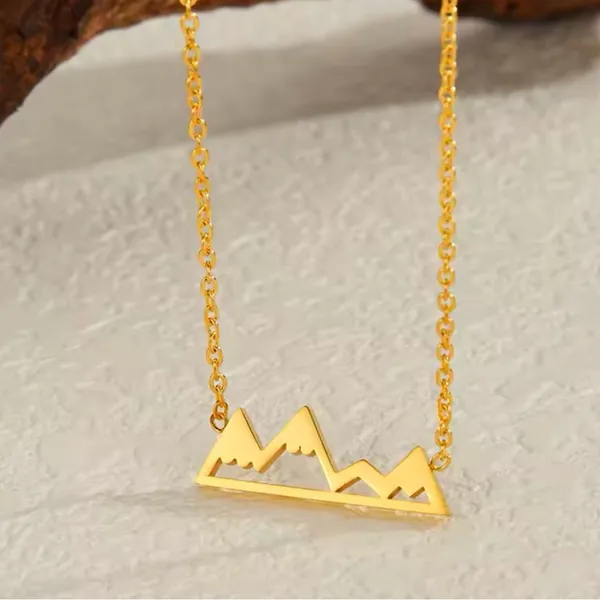 NEW Yellow Gold Plated Snowy Mountain Bar Pendant Necklace, 16-18”‎ - Image 16