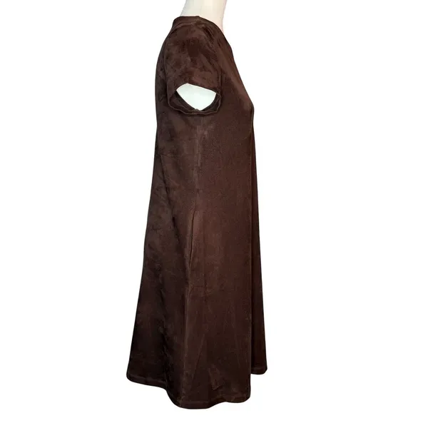 J McLaughlin Dress XS Brown Faux‎ Suede Swing Short Sleeve Pockets Minimalist - Image 5