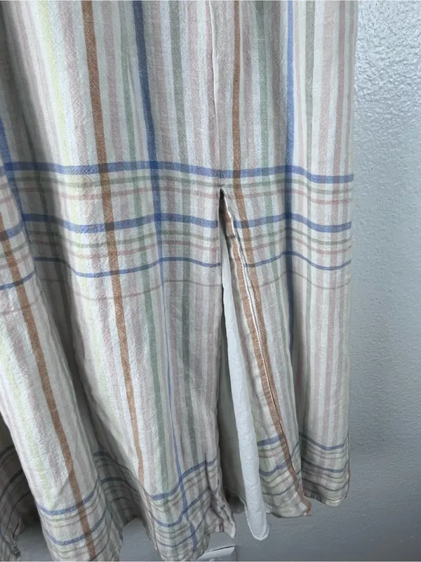 MADEWELL Clara Linen Blend Plaid Short Sleeves Pockets Dress Size Medium Boho - Image 8