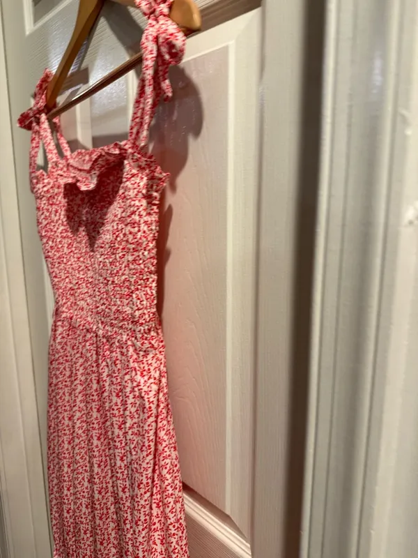 Baltic Born Red & White Floral Tie-Shoulder Smocked Midi Sundress - Image 5