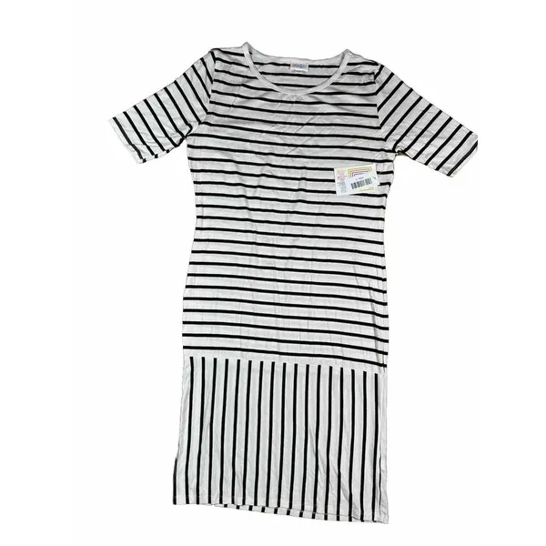 Lularoe Julia‎ White Black Striped Short Sleeve Dress Women's Size Large Mixed - Image 3