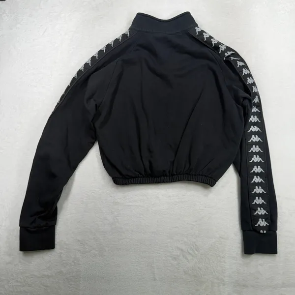 Kappa L Cropped Banda Puria Sweatshirt Black 1/4 Zip Logo Tape Sleeve Sporty - Image 10