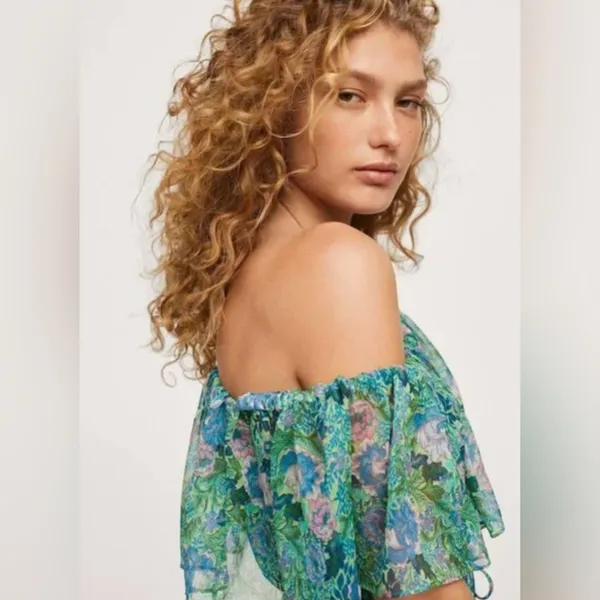 Mango Ruffle One-Shoulder Frill Hem‎ Floral Print Maxi Dress Green Size 2 - Image 5