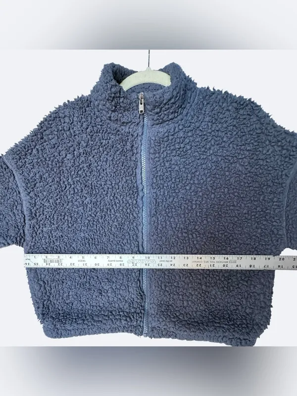 Hollister Sherpa Fleece Jacket Womens XS Gray Full Zip Cropped Teddy Cozy Soft - Image 3