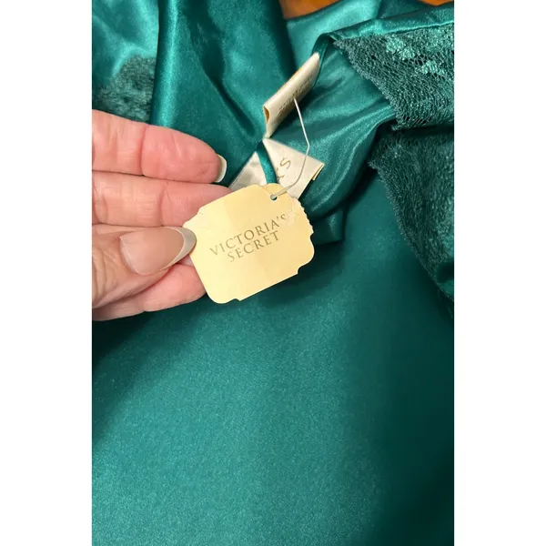 Victorias Secret Vintage Emerald Satin Lace Kimono‎ Robe Gold Label Old Money - Image 12