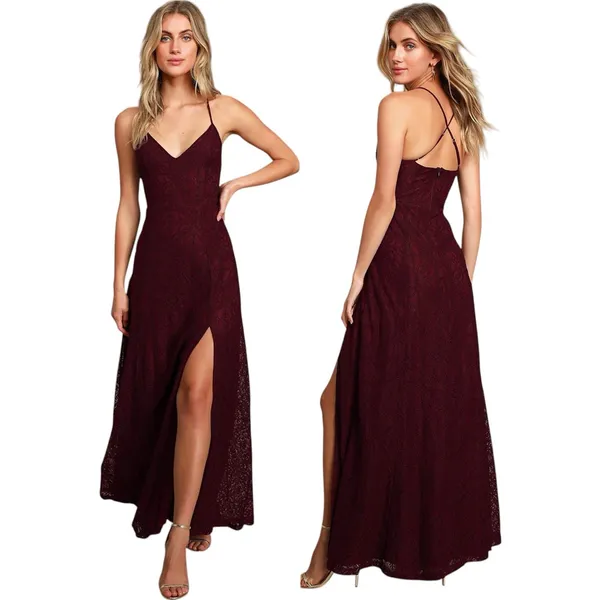 Lulus Destinee Burgundy Lace Sleeveless Maxi Dress size Medium NWT - Image 2