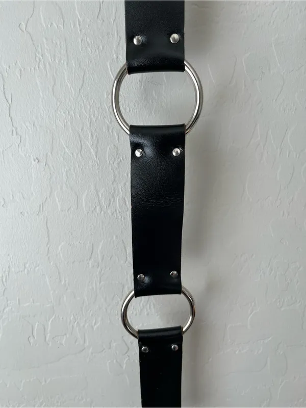 Vegan Leather Punk Grunge Industrial Ring Link Belt Black Silver - Image 5